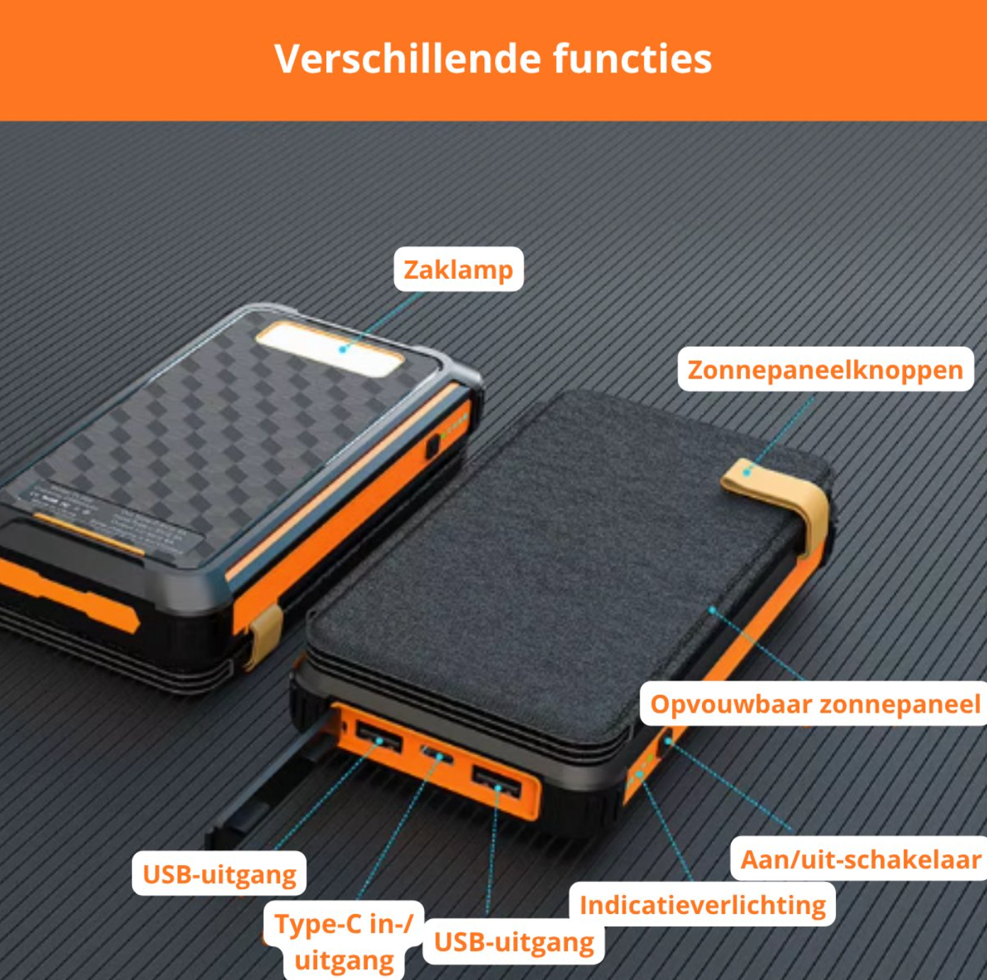 Solar Powerbank 20.000mAh – 4 Zonnepanelen